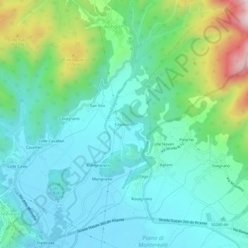 Mappa topografica Cesariano, altitudine, rilievo