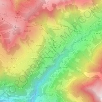 Mappa topografica Le Praz, altitudine, rilievo