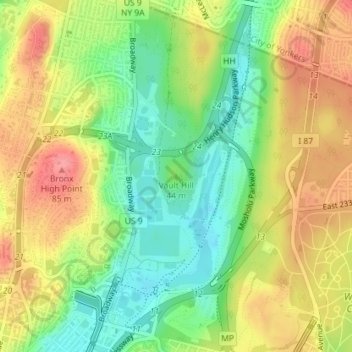 Mappa topografica Vault Hill, altitudine, rilievo