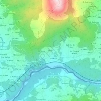 Mappa topografica Rozas, altitudine, rilievo