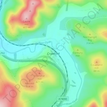 Mappa topografica Crawford, altitudine, rilievo