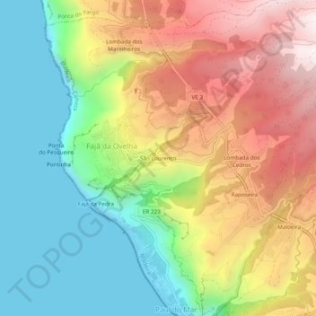 Mappa topografica São Lourenço, altitudine, rilievo