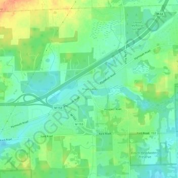 Mappa topografica Frain Lake, altitudine, rilievo