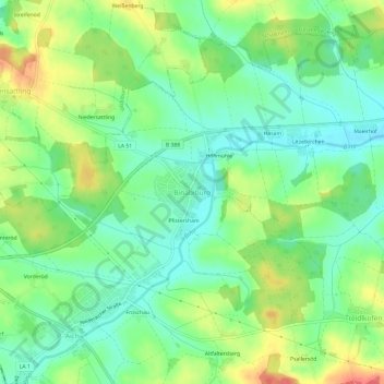 Mappa topografica Binabiburg, altitudine, rilievo