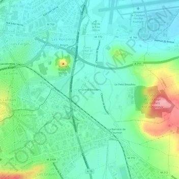 Mappa topografica Le Grand Beaulieu, altitudine, rilievo