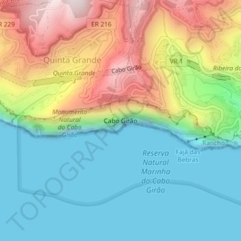 Mappa topografica Cabo Girão, altitudine, rilievo