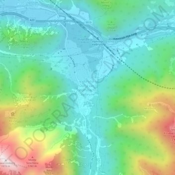 Mappa topografica Valbruna, altitudine, rilievo