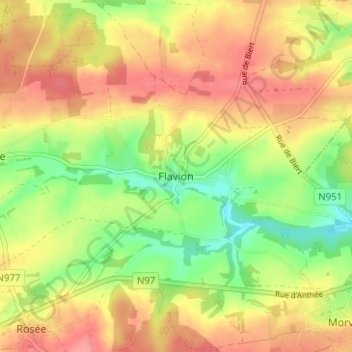Mappa topografica Flavion, altitudine, rilievo