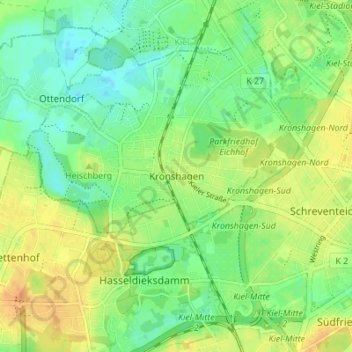 Mappa topografica Kronshagen, altitudine, rilievo