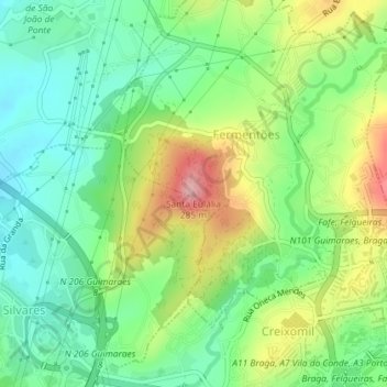 Mappa topografica Santa Eulália, altitudine, rilievo