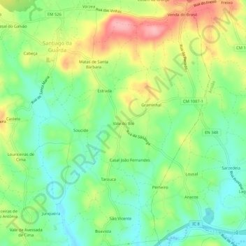 Mappa topografica Vale do Boi, altitudine, rilievo