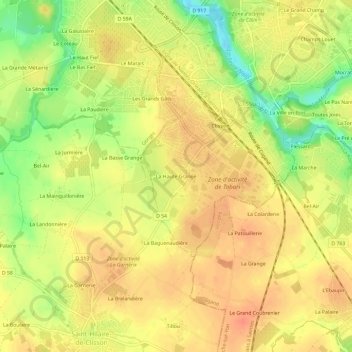 Mappa topografica La Haute Grange, altitudine, rilievo
