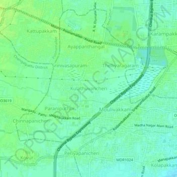 Mappa topografica Kulathuvancheri, altitudine, rilievo
