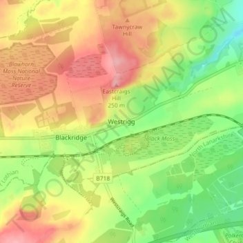 Mappa topografica Westrigg, altitudine, rilievo
