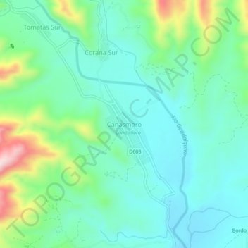Mappa topografica Canasmoro, altitudine, rilievo
