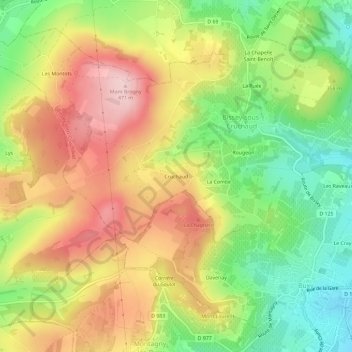 Mappa topografica Cruchaud, altitudine, rilievo