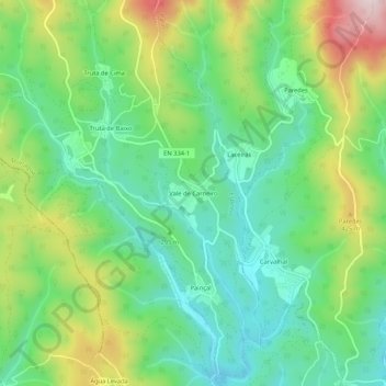 Mappa topografica Vale de Carneiro, altitudine, rilievo