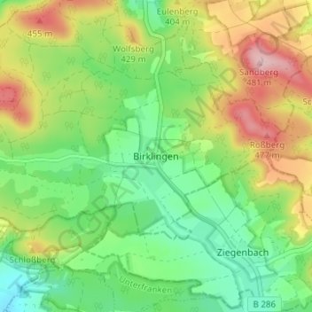 Mappa topografica Birklingen, altitudine, rilievo