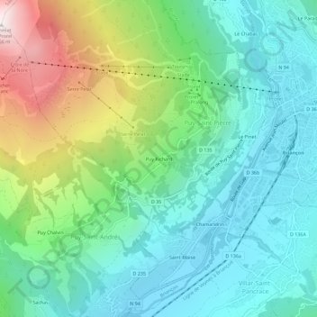 Mappa topografica Puy Richard, altitudine, rilievo