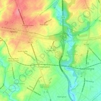 Mappa topografica Pendle Hill, altitudine, rilievo