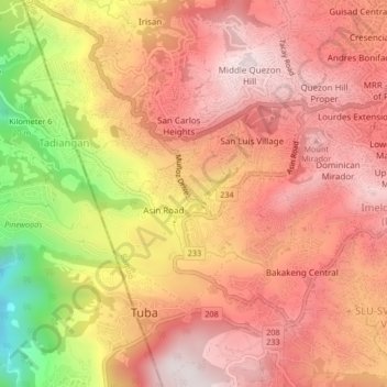 Mappa topografica Asin, altitudine, rilievo