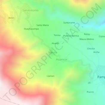 Mappa topografica Viento, altitudine, rilievo