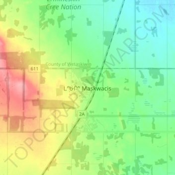 Mappa topografica Maskwacis, altitudine, rilievo