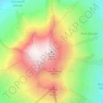 Mappa topografica Mount Baker, altitudine, rilievo