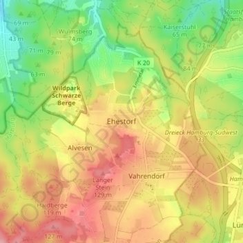 Mappa topografica Ehestorf, altitudine, rilievo