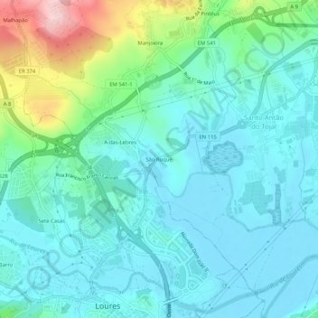 Mappa topografica São Roque, altitudine, rilievo