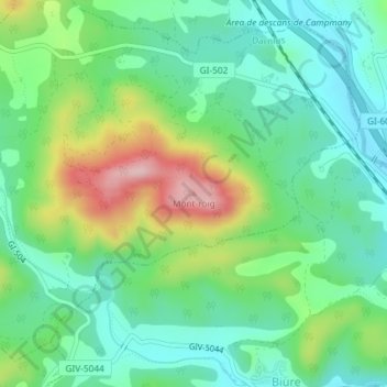 Mappa topografica Mont-roig, altitudine, rilievo