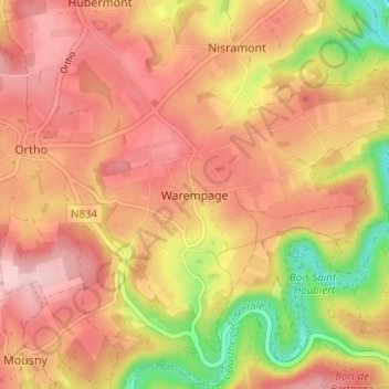 Mappa topografica Warempage, altitudine, rilievo