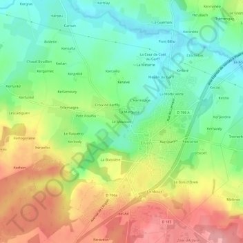Mappa topografica Le Moustoir, altitudine, rilievo