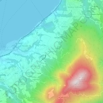 Mappa topografica Muceno, altitudine, rilievo