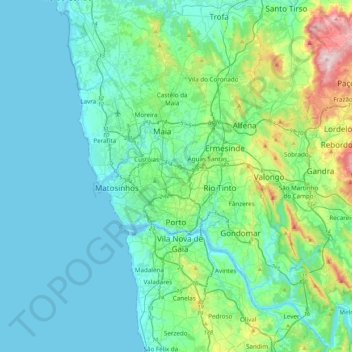 Mappa topografica São Mamede de Infesta, altitudine, rilievo