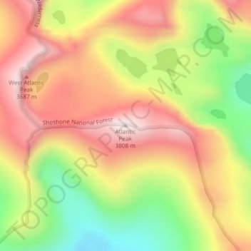 Mappa topografica Atlantic Peak, altitudine, rilievo