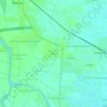 Mappa topografica Melur, altitudine, rilievo