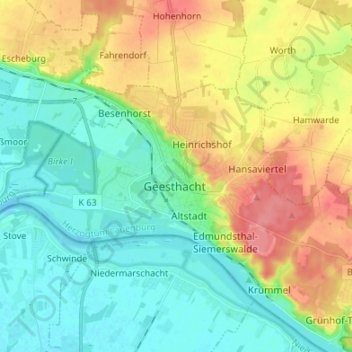 Mappa topografica Geesthacht, altitudine, rilievo