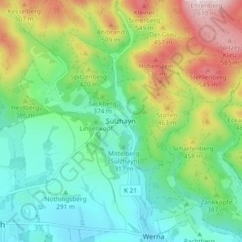Mappa topografica Sülzhayn, altitudine, rilievo