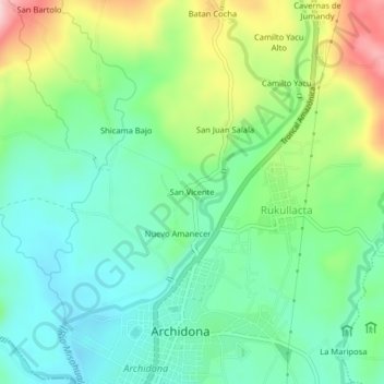 Mappa topografica San Vicente, altitudine, rilievo