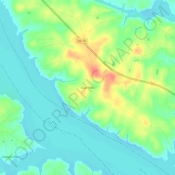 Mappa topografica Oak Hills, altitudine, rilievo