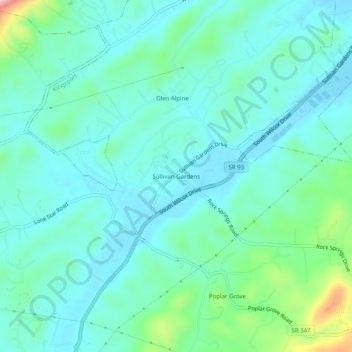 Mappa topografica Sullivan Gardens, altitudine, rilievo