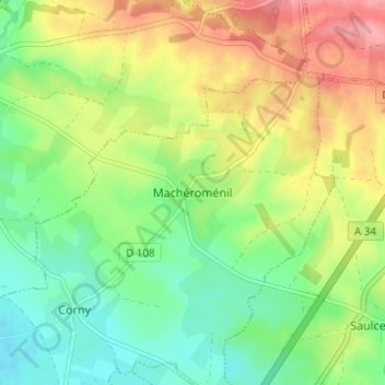 Mappa topografica Machéroménil, altitudine, rilievo