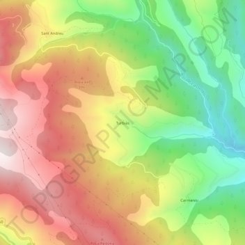 Mappa topografica Turbiàs, altitudine, rilievo