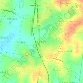 Mappa topografica Kolipura, altitudine, rilievo