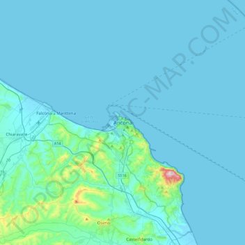 Mappa topografica Ancona, altitudine, rilievo