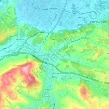 Mappa topografica Ponte a Ema, altitudine, rilievo