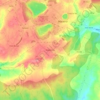 Mappa topografica Maceirinha, altitudine, rilievo