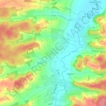 Mappa topografica Hennhofen, altitudine, rilievo