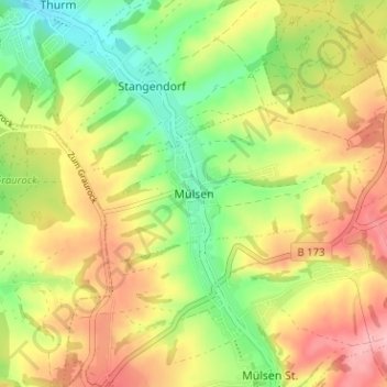 Mappa topografica Mülsen, altitudine, rilievo
